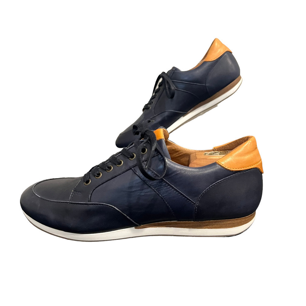 Rudy's Kooper Mens Navy Blue Leather Sneaker Trainer Shoes Lace Up Size 9.5